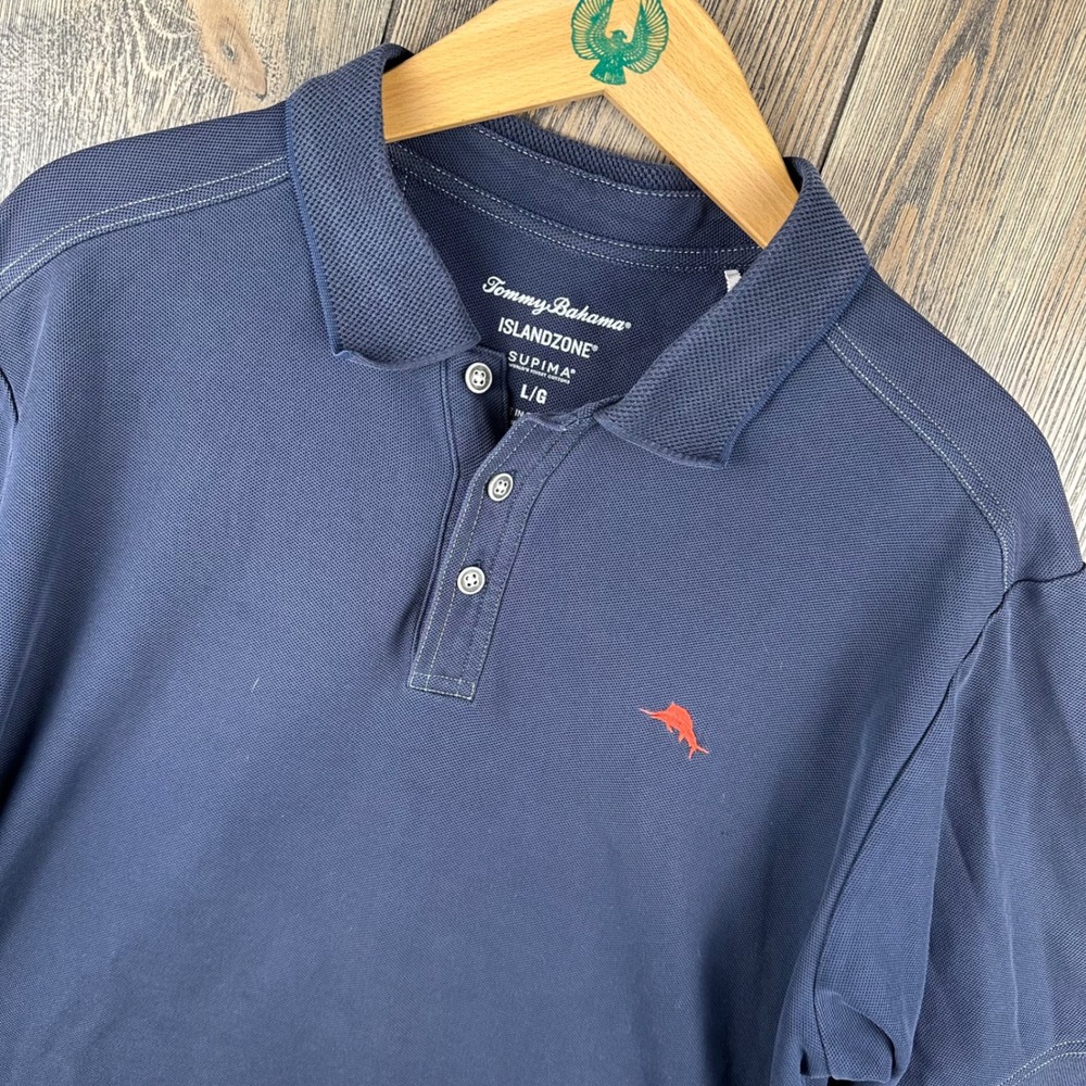 Tommy Bahama Island Zone Supima Cotton Polo Shirt Men's Large Navy Blue *FLAW*